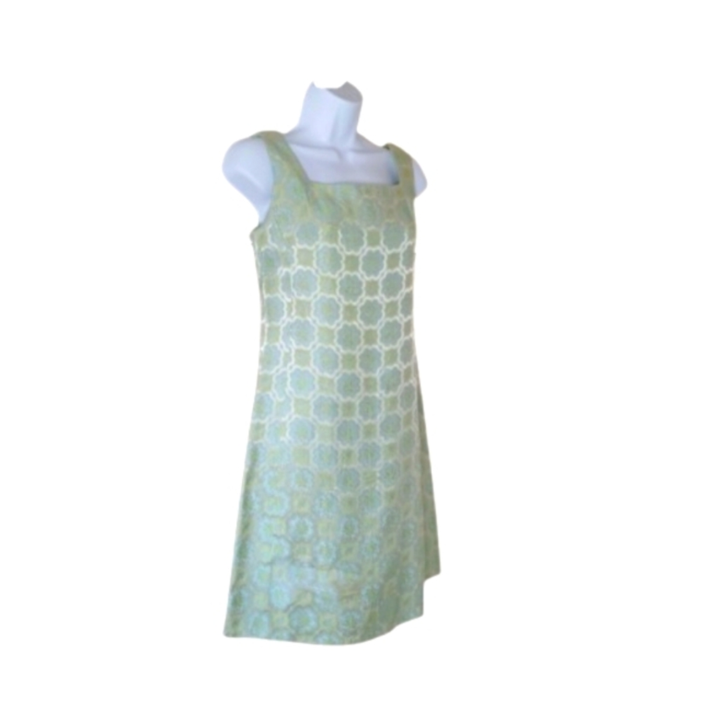 Vintage green silk medallion sheath dress, sz 9